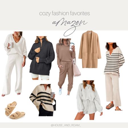 Cozy and affordable Amazon fashion finds. Lounge in style and comfort. Sweaters, Amazon finds, Amazon fashion, slippers, slides, Pilates outfit, pajamas, neutral outfits. 

#LTKfindsunder50 #LTKsalealert #LTKHoliday