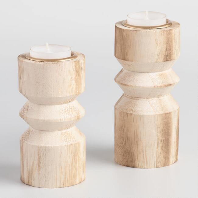 Natural Stacked Wood Tealight Candleholder | World Market