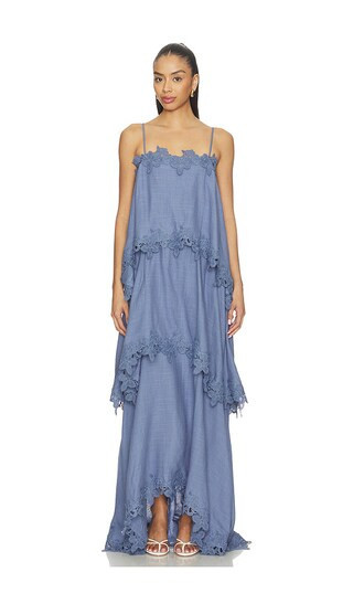 ELLIATT Miri Tiered Gown in Steelblue. Size M | Revolve Clothing (Global)