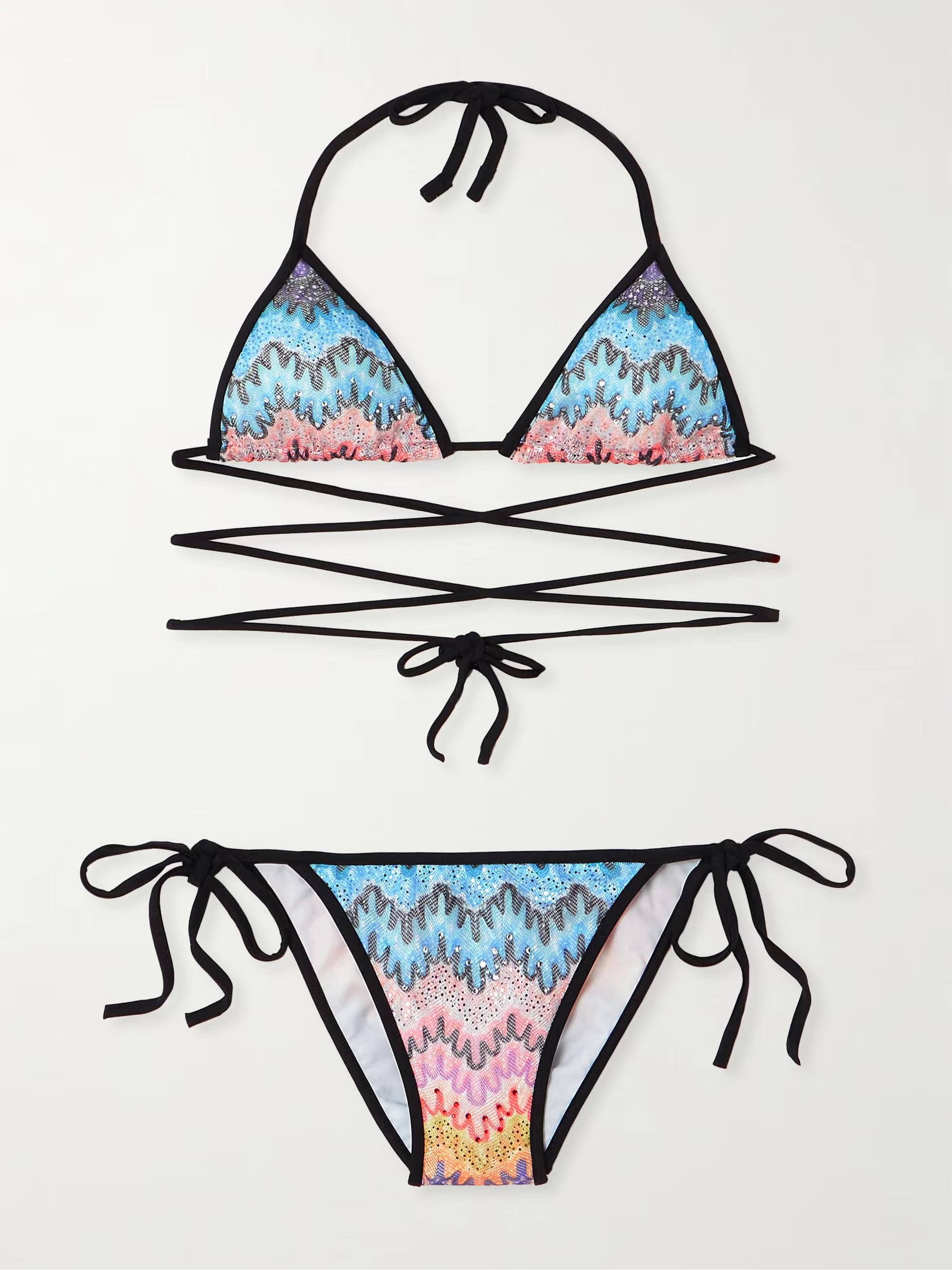 Mare sequin-embellished striped crochet-knit triangle bikini | NET-A-PORTER (US)