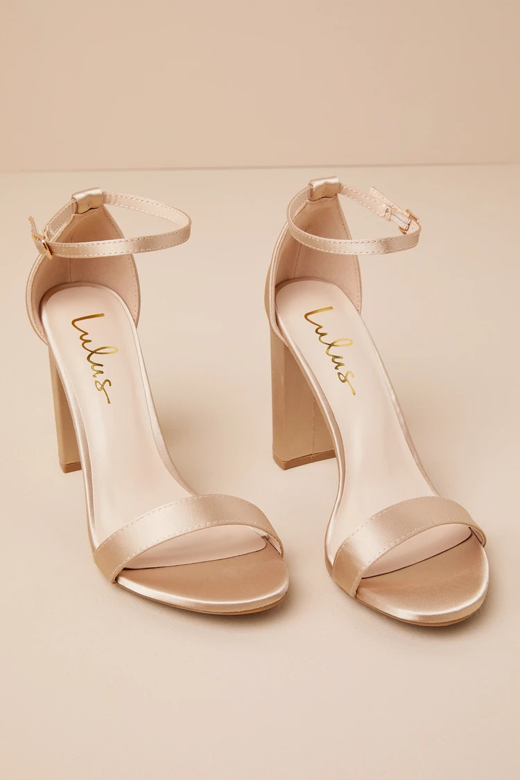 Taylor Champagne Satin Ankle Strap Heels | Lulus