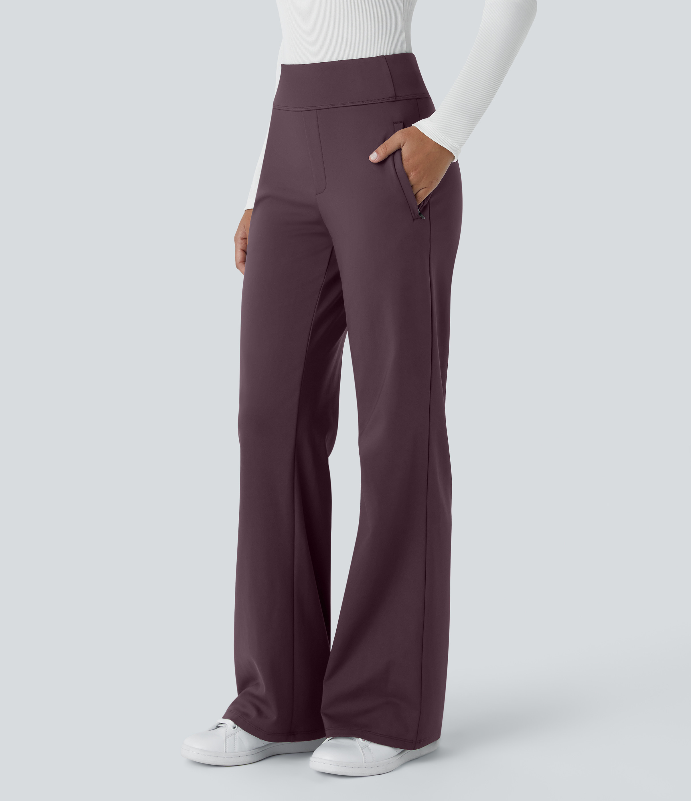 Halara Halara Flex™ High Waisted Side Zipper Pocket Work Flare Pants - Dusky Evening purple - M(regular) sweatpants jogger pants | HALARA