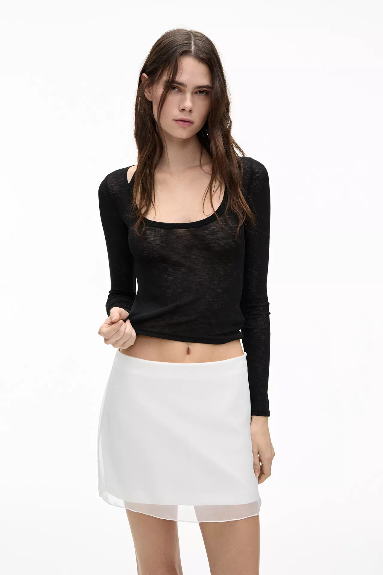 Mini skirt with transparent details | PULL and BEAR UK