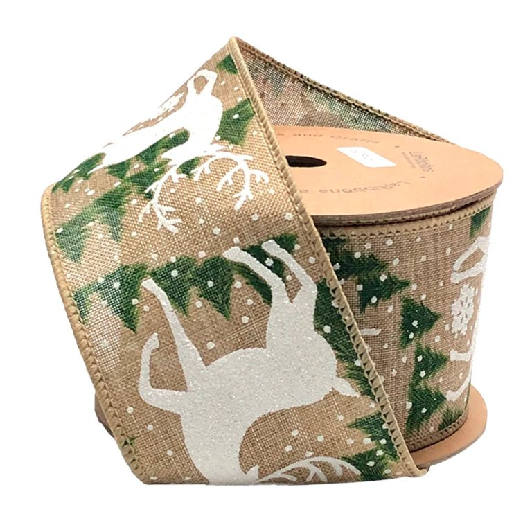 LaRibbons 2 1/2" Wired Ribbon | Reindeer Tree Natural/Green/White | 10 Yard Roll | Walmart (US)