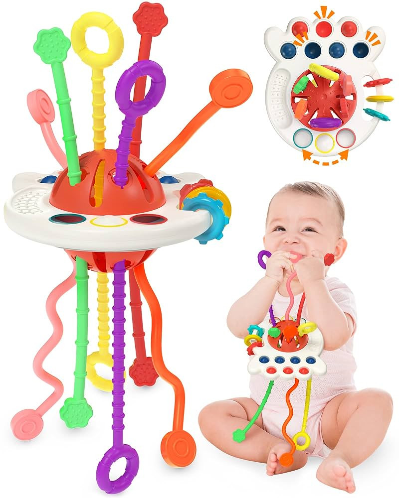 Yetonamr Baby Sensory Montessori Toys for 6-12-18 Months, Pull String Silicone Teething Toy, Todd... | Amazon (US)