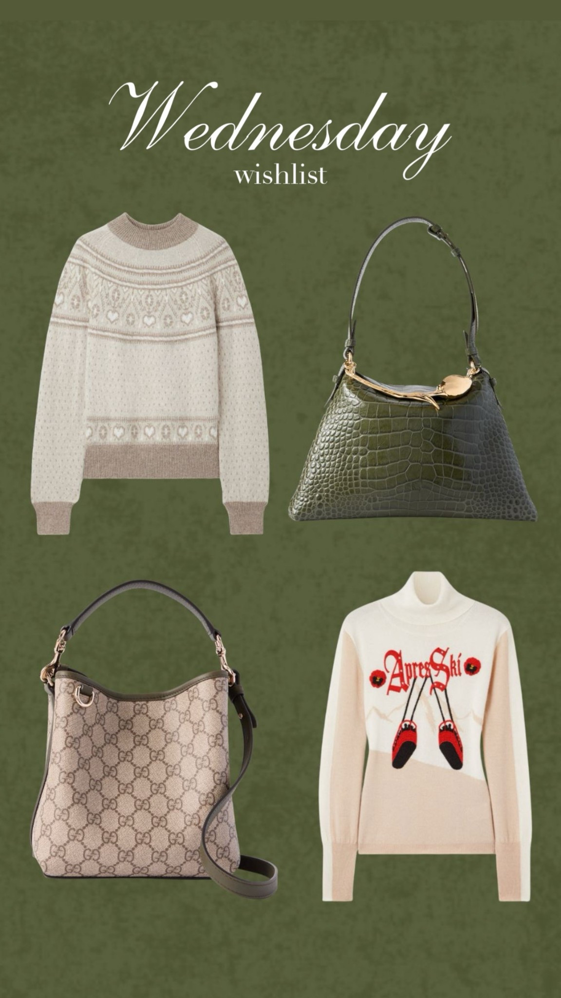 My luxury wishlist from Net A Porter 🍂  ski knitwear, cosy knitwear for the perfect festive look. Luxury style and handbags.

#LTKautumn #LTKluxury #LTKfestive