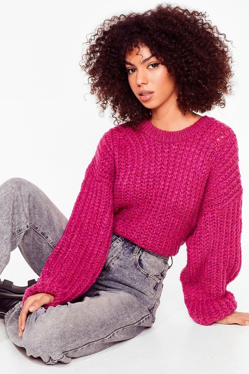 Womens Knit Back and Wait Balloon Sleeve Sweater - Magenta | NastyGal (US & CA)