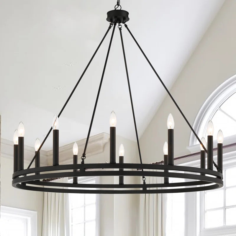 Finchley 12 - Light Candle Style Wagon Wheel Chandelier | Wayfair Professional