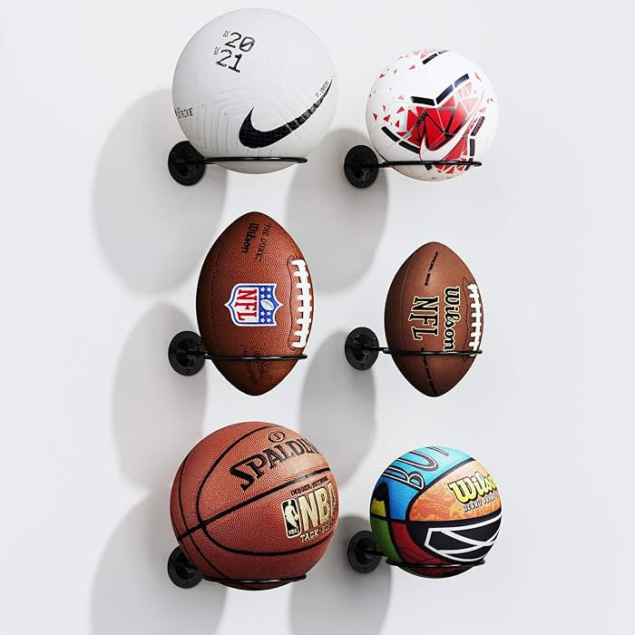 Basketball & Sports Ball Holder - Wall Mount Display Storage for Basketball, Soccer, Volleyball, ... | Amazon (US)