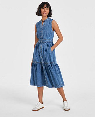 Women's Denim Tiered Midi Dress, Created for Macy's | Macy's