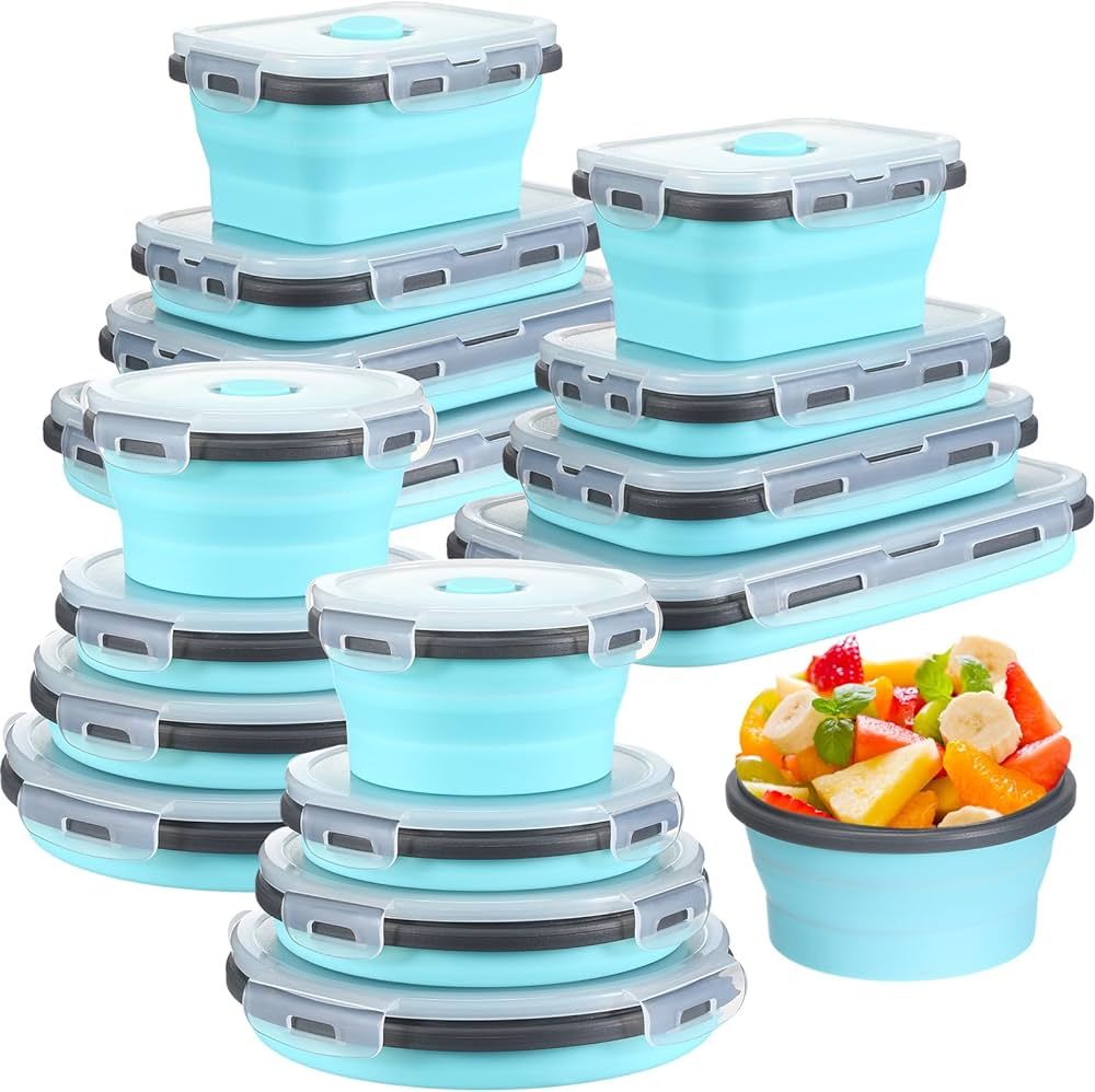 16 Pack Collapsible Food Storage Containers Silicone Meal Prep Container with Lids, 8 Pcs Rectang... | Amazon (US)