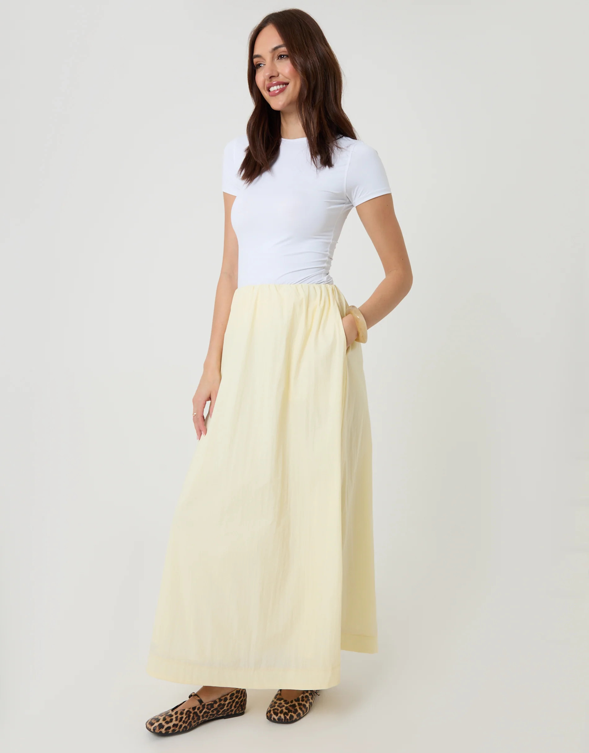 Yellow Gathered Waist Maxi Skirt | Threadbare
