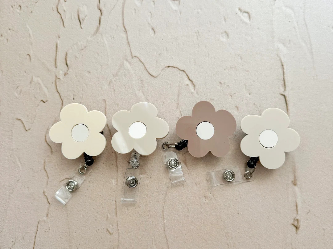 Flower Badge Cute Reel Neutral Retractable ID Badge Accessories,rn Xray MA Lab Nurse Tech Manager... | Etsy (US)