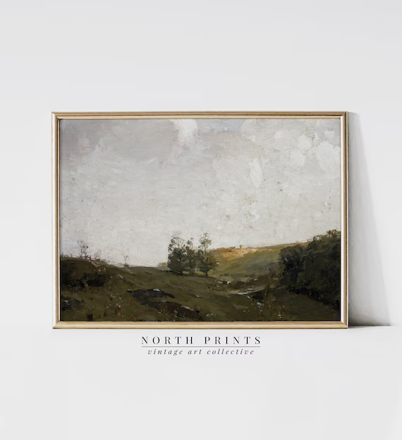 Country Landscape Art Print  Vintage Farmhouse Decor  Dark - Etsy | Etsy (US)