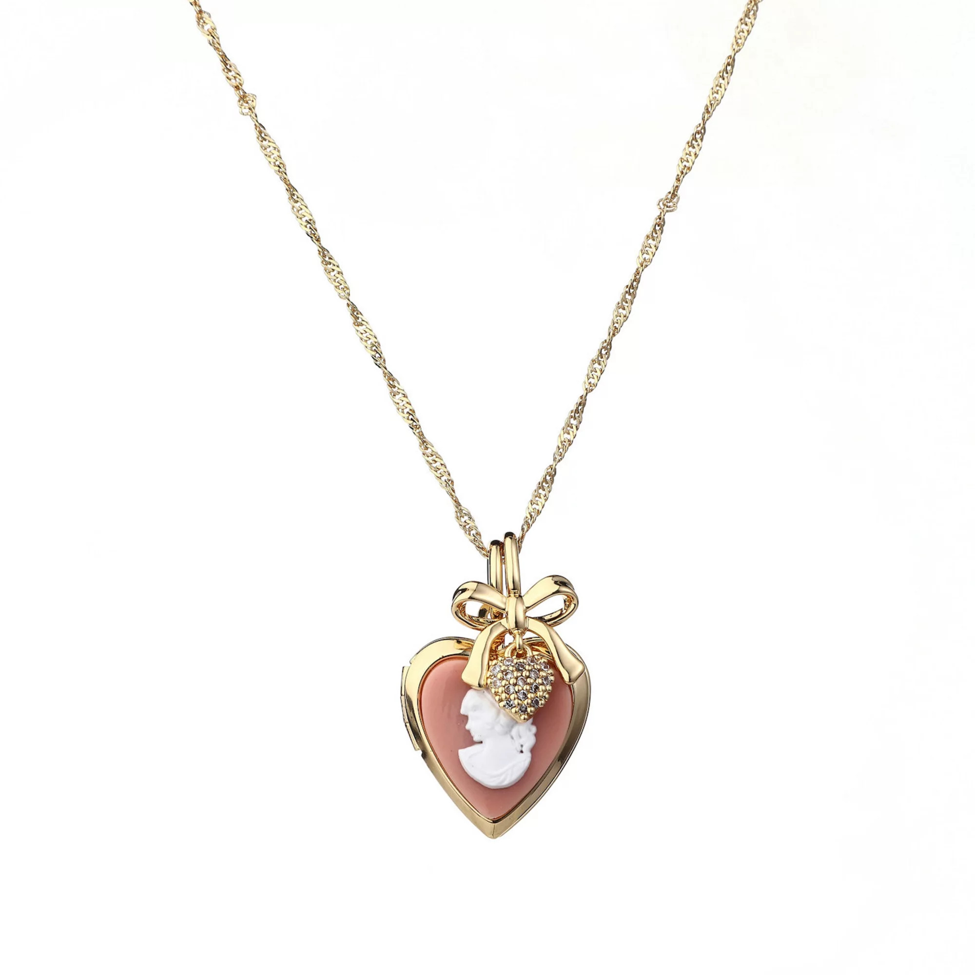 Forever Close 14k Gold Flash Plated Cubic Zirconia Bow Charm & Mom Cameo Heart Locket Necklace | Kohl's