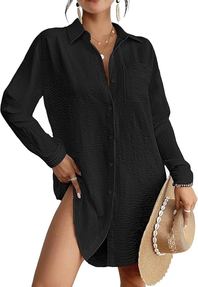 Bsubseach Swimsuit Coverup for Women Button Down Beach Cover Ups Long Sleeve Shirt Dress Modern B... | Amazon (CA)