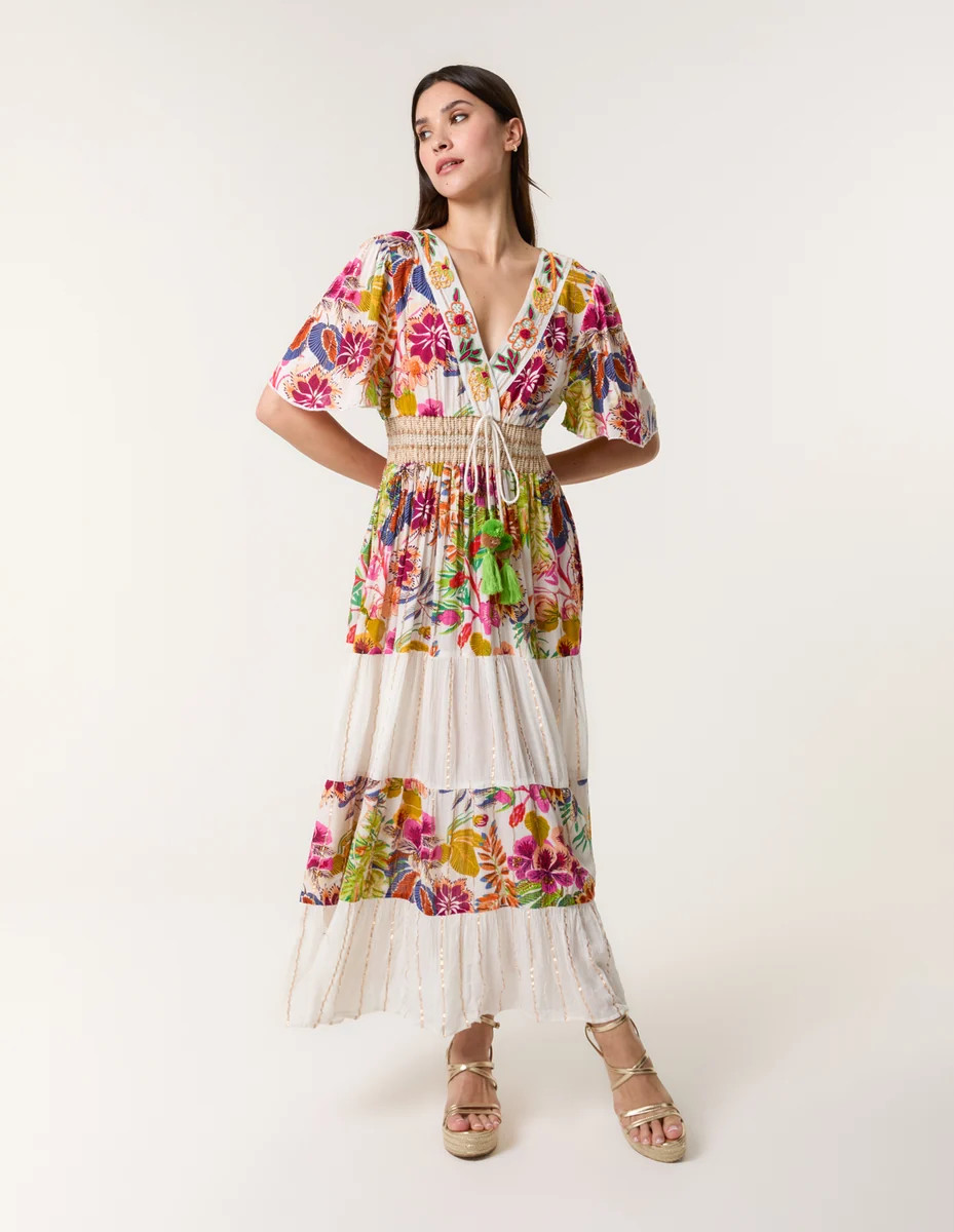 Multi | Tropical Tiered Maxi Dress | Blue Vanilla | Blue Vanilla