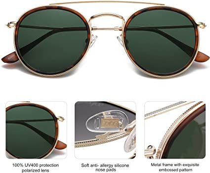 Amazon.com: SOJOS Retro Round Double Bridge Polarized Sunglasses for Women Men Twin Beams Circular U | Amazon (US)