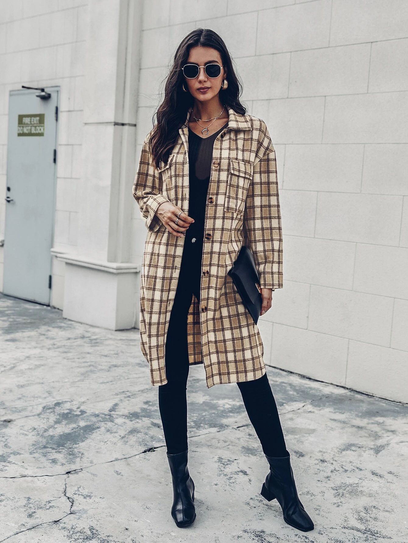 Plaid Print Button Up Flap Pocket Overcoat | SHEIN