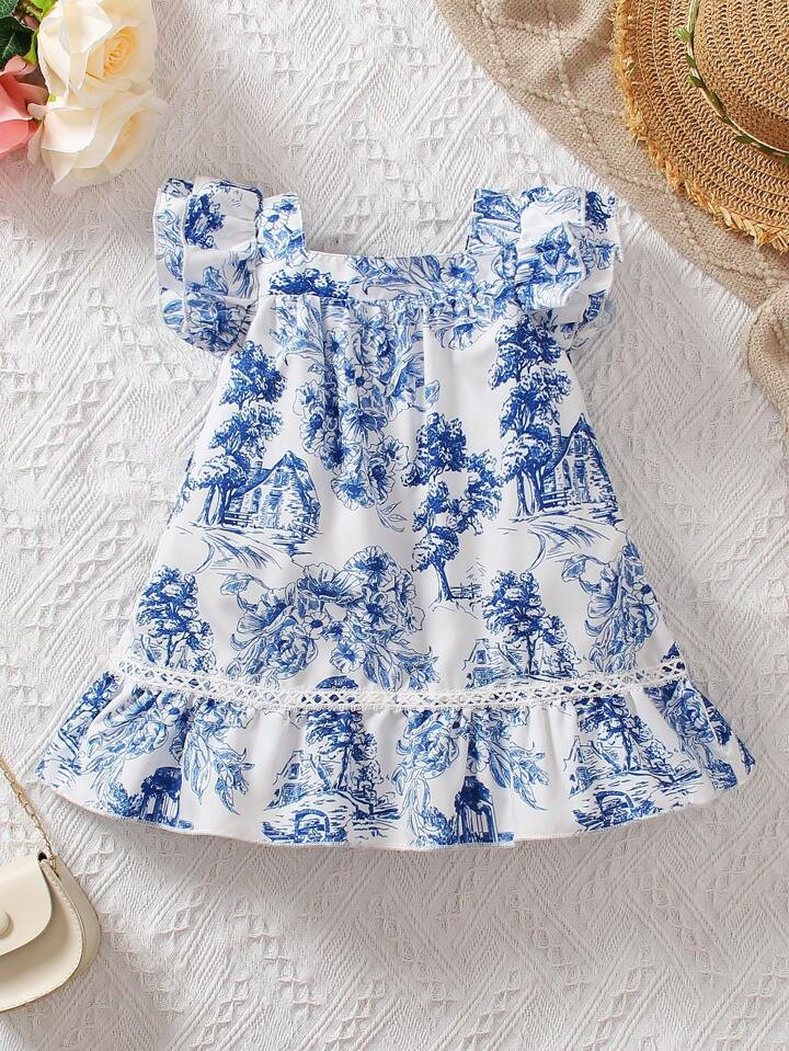 Baby Girl Plants Print Ruffle Trim Dress | SHEIN