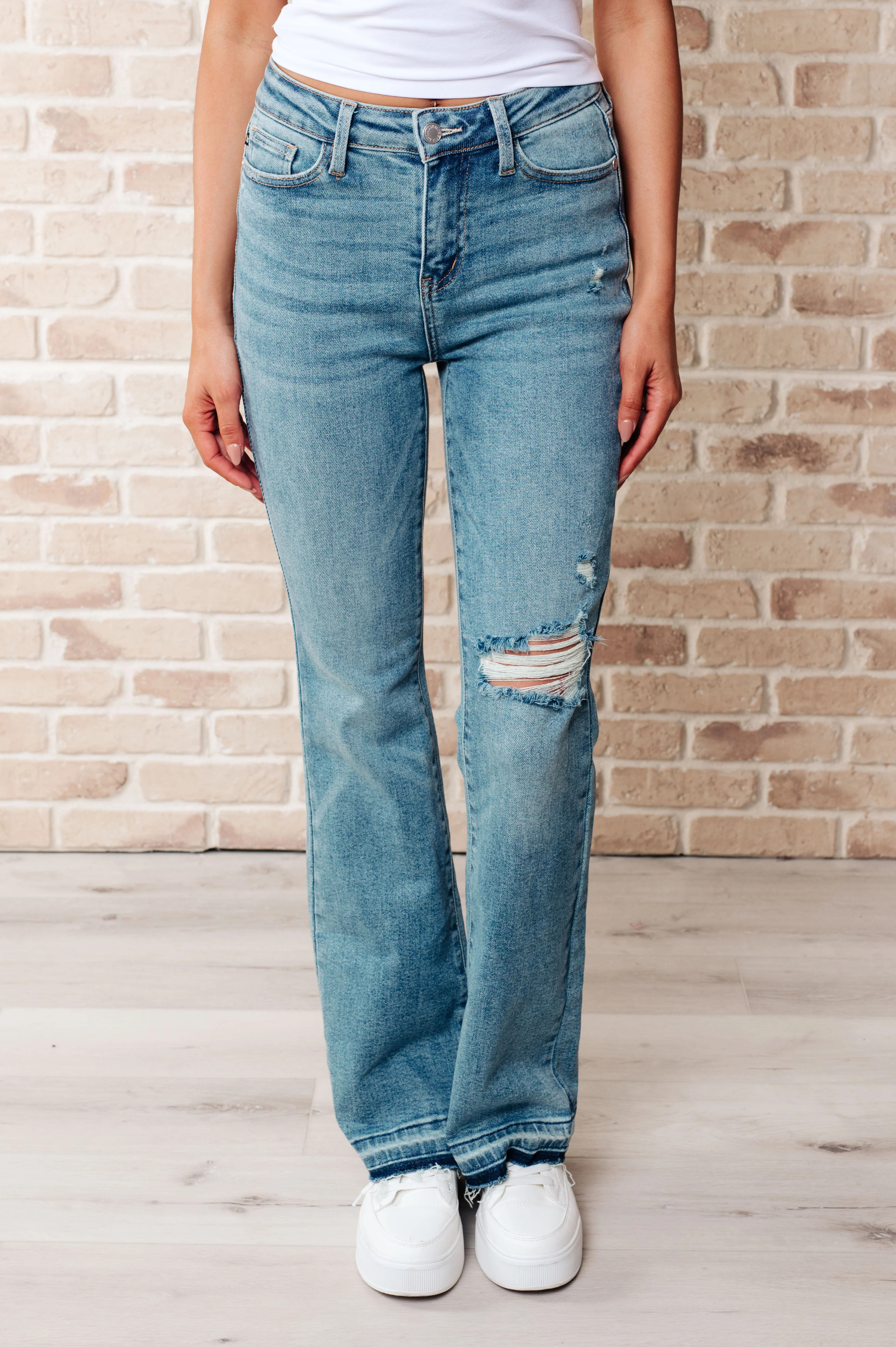 Isla Mid Rise Distressed Released Hem Bootcut Jeans | 0/24 | Casual Chic Boutique