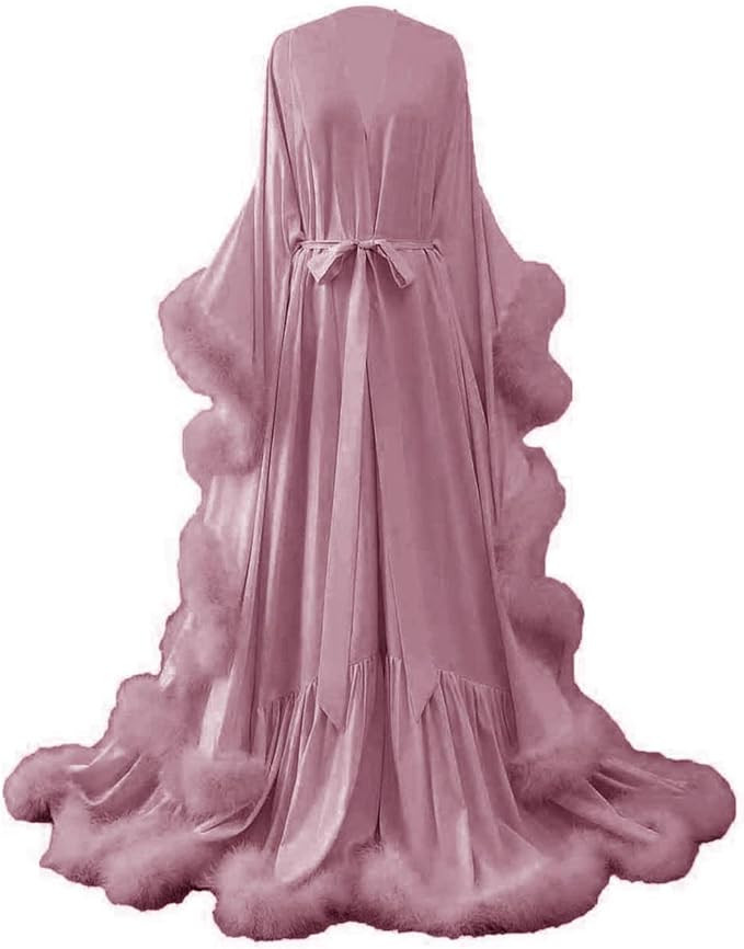 yinyyinhs Women's Feather Bridal Robe Wedding Scarf Long Lingerie Robe Nightgown Bathrobe Sleepwe... | Amazon (US)