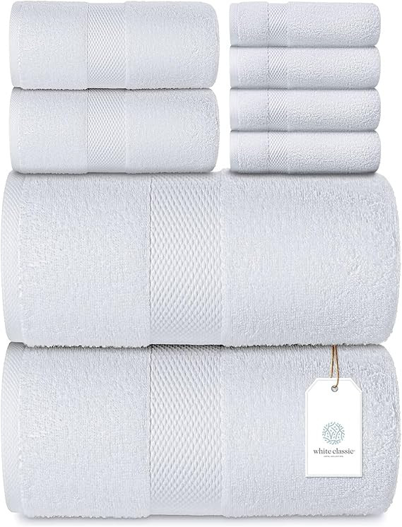 Luxury White Bath Towel Set of 8 Pieces - 100% Turkish Cotton Highly Absorbent Towels for Bathroo... | Amazon (US)