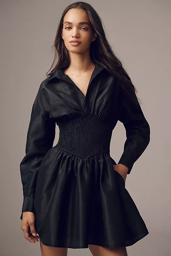 Hutch Dolan Long-Sleeve Smocked-Waist Mini Dress | Anthropologie (US)