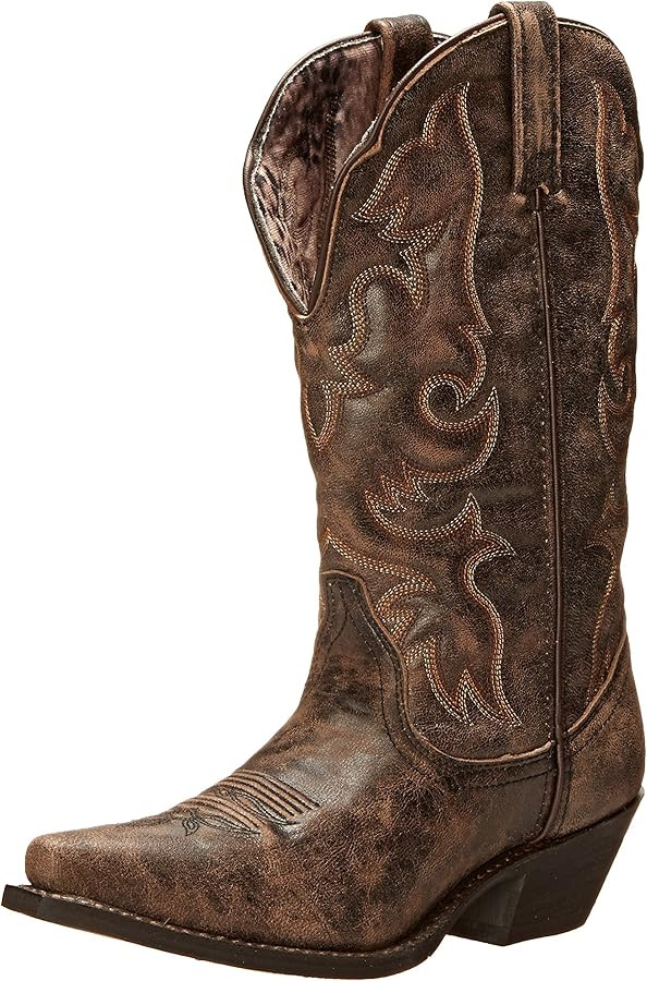 Laredo Womens Access Goat Embroidered Snip Toe Dress Boots Mid Calf Low Heel 1-2" - Brown | Amazon (US)