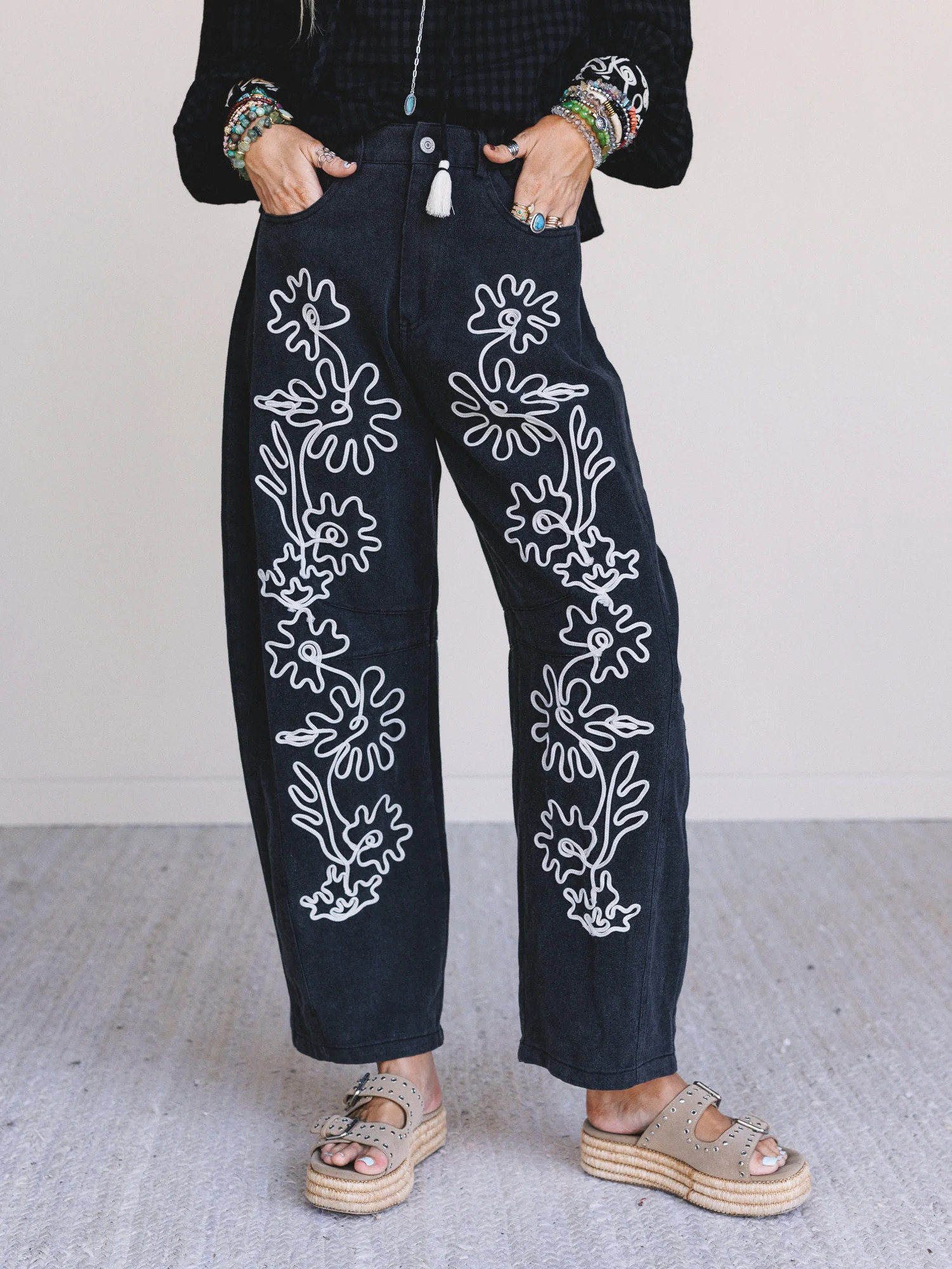 Steady Vibe Abstract Flower Pants - Black | Three Bird Nest