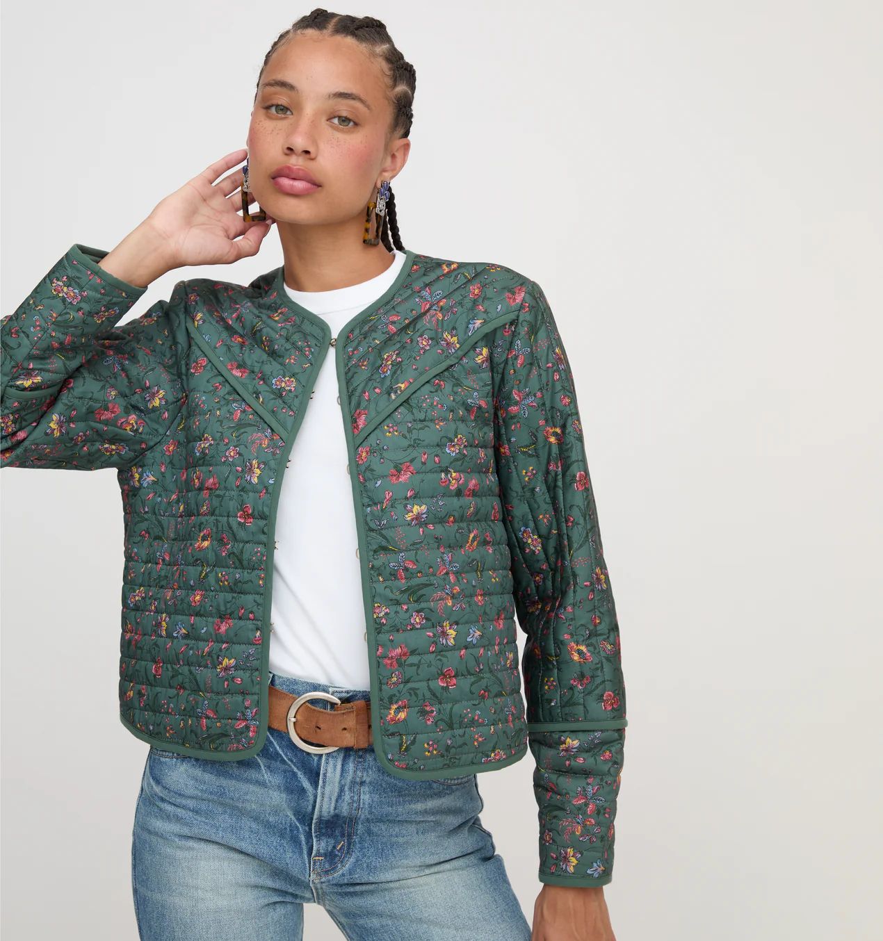 The Amari Quilted Jacket - Bottle Green Fleur Chintz | Hill House Home