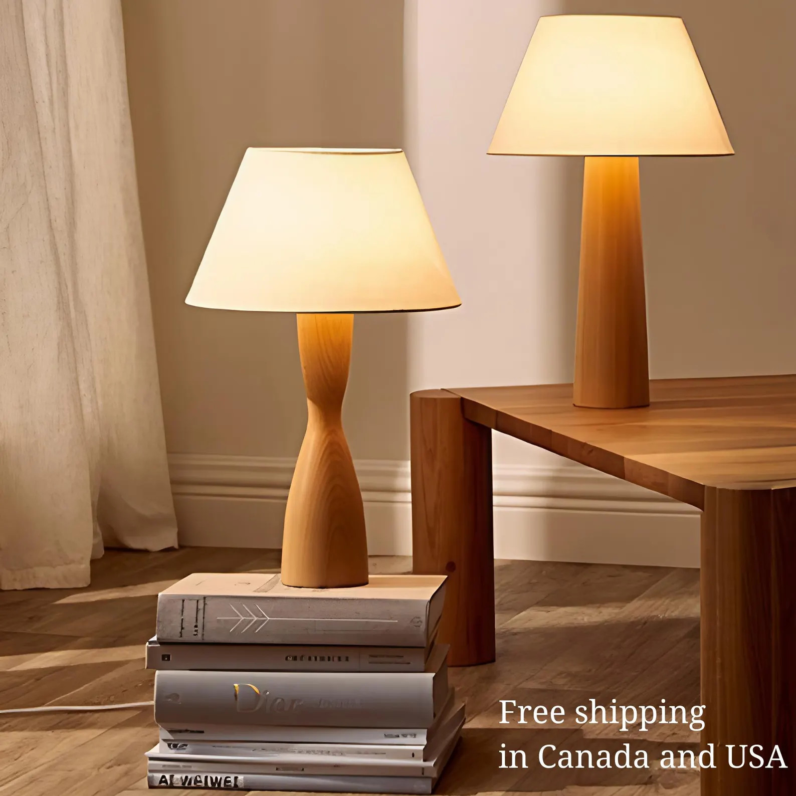 Modern Beech Wood Table Lamp Set: Minimalist Bedside Reading Light | Etsy (Global)