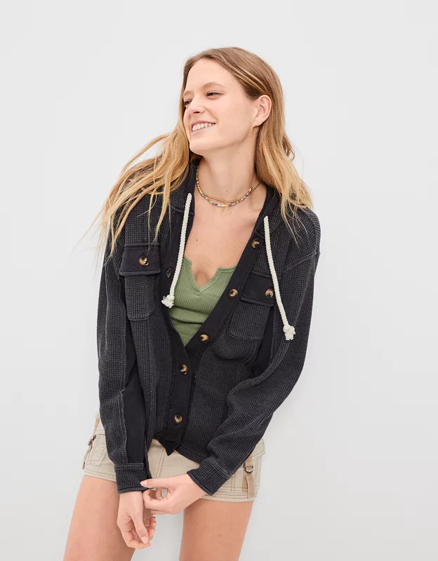 AE Hooded Waffle Shacket | American Eagle Outfitters (US & CA)