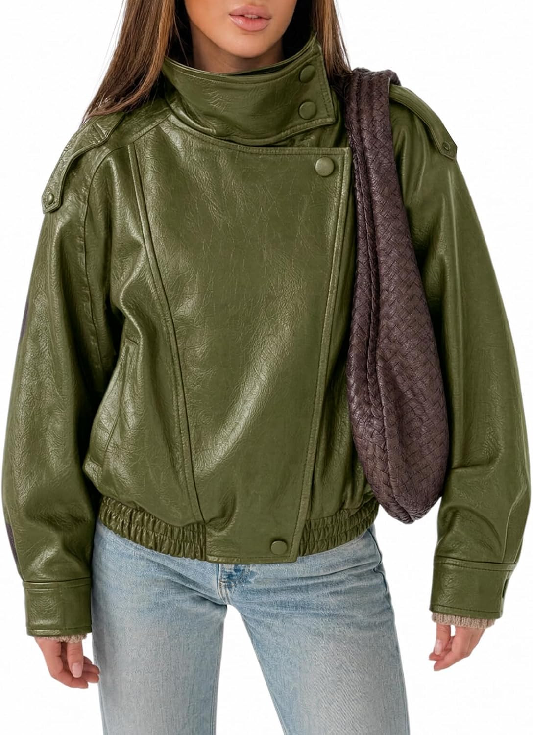 Cicy Bell Womens Faux Leather Jackets Oversized Zip Up Motor Biker Coats | Amazon (US)