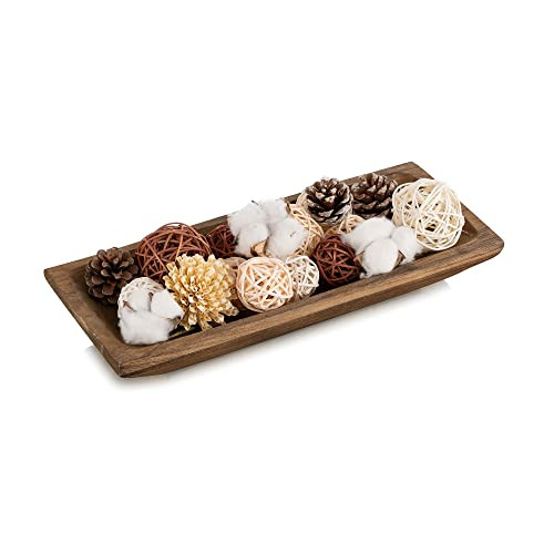 Hanobe Decorative Wooden Dough Bowl: Wood Table Centerpiece Decorations Rustic Natural Candle Holder Tray Trough for Dining Room Kitchen Decor, Brown | Amazon (US)