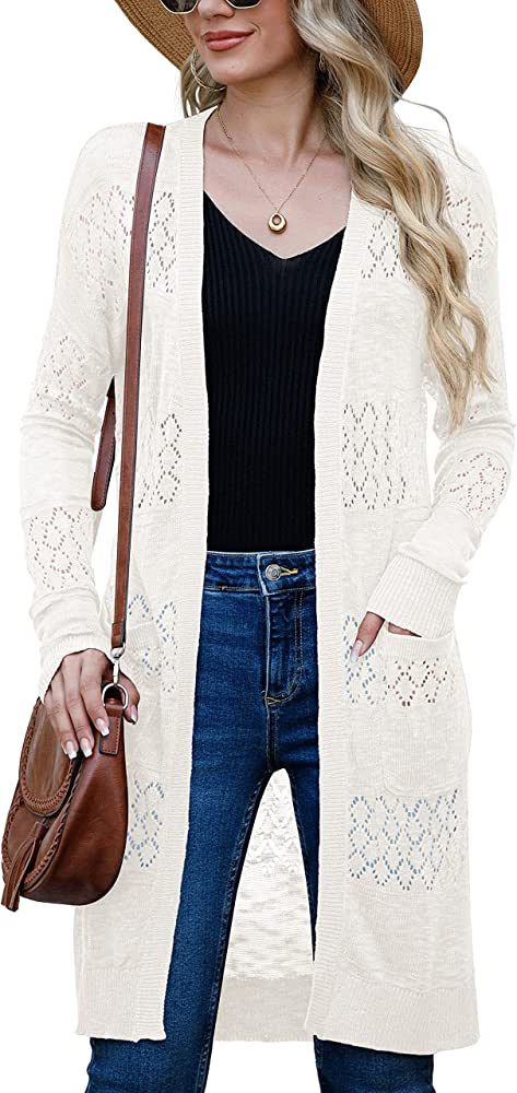 GRECERELLE Women's Open Front Summer Long Cardigan Crochet Knitted Pockets Sweater Sun Protection... | Amazon (US)