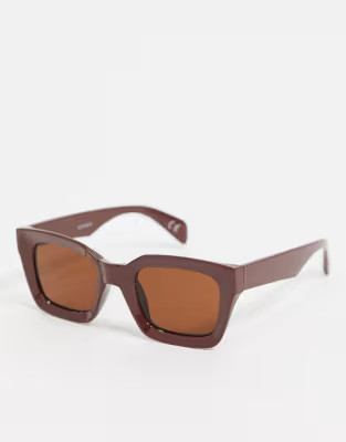 ASOS DESIGN square bevel sunglasses in brown | ASOS (Global)