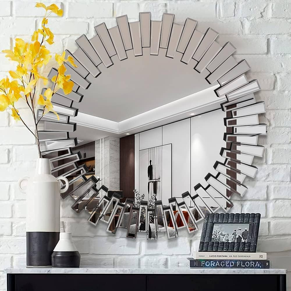 Round Wall Mirrors Decorative, 31.5'' Large Mirrors for Wall, Glass Frame Hanging Circle Mirror f... | Amazon (US)