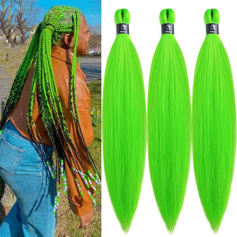Green Braiding Hair Pre Stretched Synthetic Knotless Prestretched Braiding Hair Long Green Bundle... | Amazon (US)