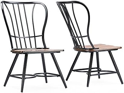 Baxton Studio Longford Dark-Walnut Wood and Black Metal Vintage Industrial Dining Chair (Set of 2... | Amazon (US)