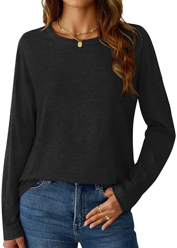 GKBK Long Sleeve Shirts for Women Crew Neck Basic Tops Casual Loose Fitted Fall Clothes 2025 | Amazon (US)