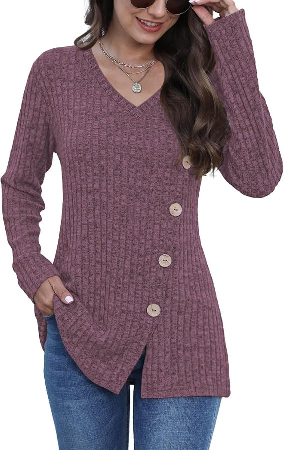 JomeDesign Womens Sweaters Long Sleeve Shirts V Neck Sweatshirt Loose Casual Tunic Tops | Amazon (US)