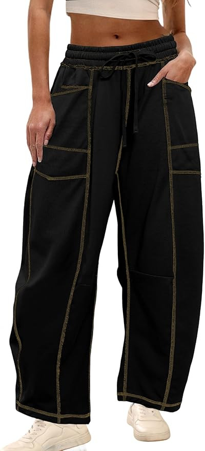 Athlisan Womens Baggy Barrel Pants Wide Leg Lounge Drawstring Sweatpants with Pockets | Amazon (US)