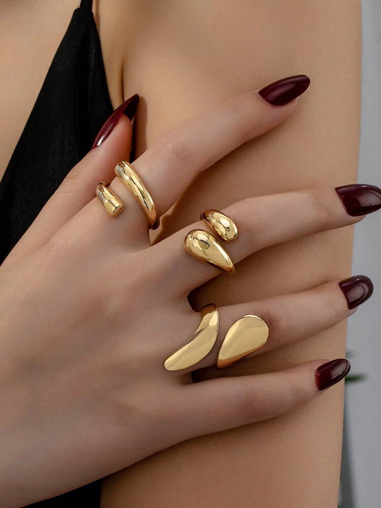 (Set Of 3) Women Non-Fading Rings, Stylish Personalized Tarnish-Resistant Ring Set | SHEIN