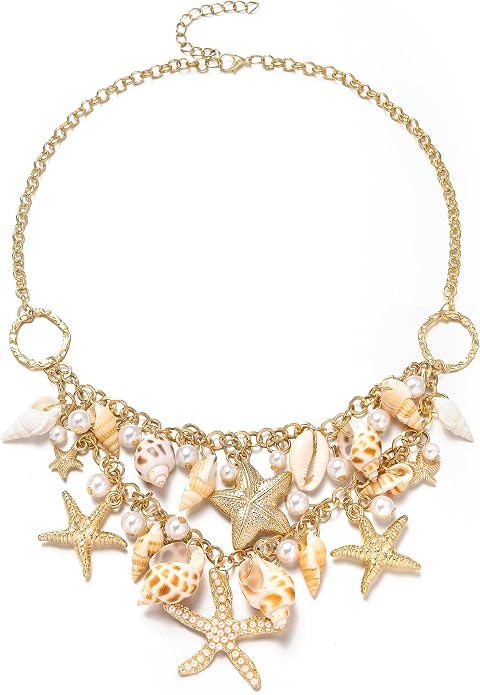 BriLove Bohemian Boho Handmade Simulated Pearls Natural Sea Shell Starfish Layered Collar Necklac... | Amazon (US)