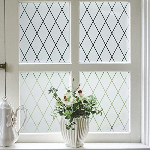 VELIMAX Lattice Frosted Window Film Window Privacy Film Static Cling Window Vinyl Opaque Glass Sticker Non Adhesive Anti-UV 23.6x78.7 inches | Amazon (US)