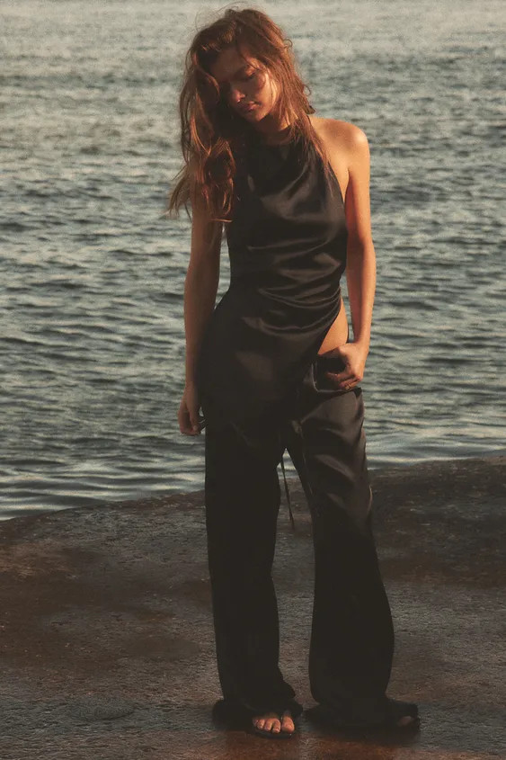 ASYMMETRIC SATIN HALTER TOP | Zara UK