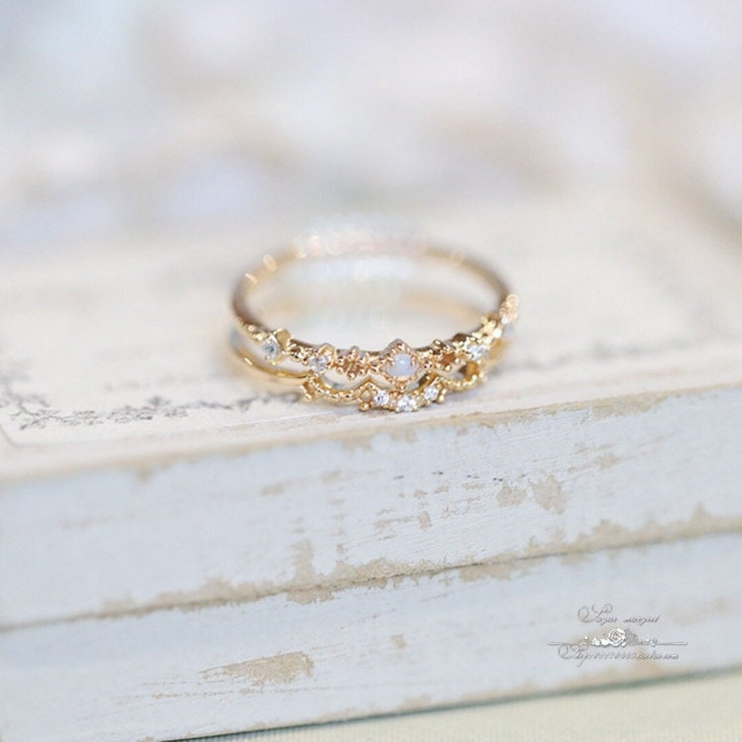 Opal Stacking Ring Set, Vintage Daily Stackable Ring Set, Set of 2pcs Dainty Opal Gemstone Rings,... | Etsy (US)