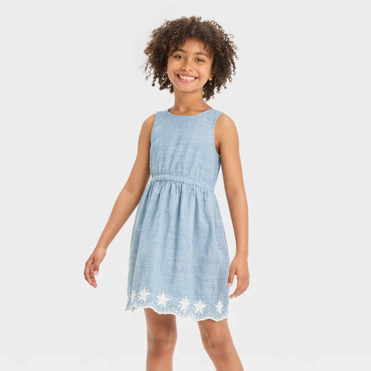 Girls' Sleeveless Twist Back Embroidered Americana Dress - Cat & Jack™ Blue L Plus | Target