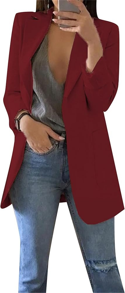 TYQQU Women’s Casual Long Sleeve Open Front Blazer Lapel Collar Cardigan Plus Size Work Jackets | Amazon (US)